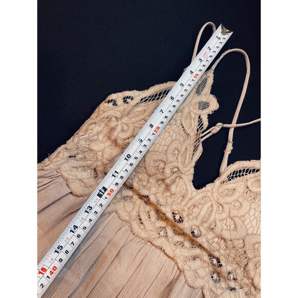 ~ Boho Sundress Le Miel Crochet Med Beachy Tan Mini Slip Dress Layered Bralette - Picture 7 of 16